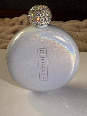 BrüMate Holographic Glitter White Flask with Sparkling Crystal Cap